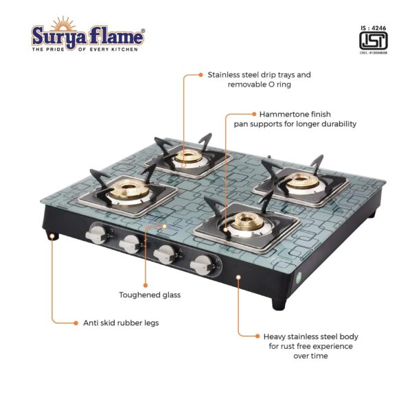 Surya Flame Ultra 4 Burner Gas Stove