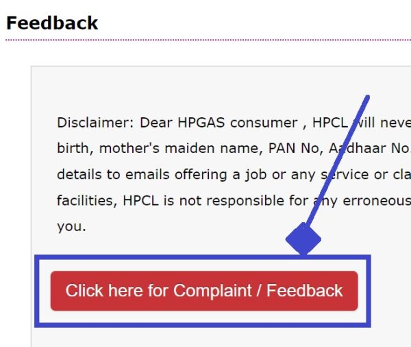click here for complaint and feedback hp gas